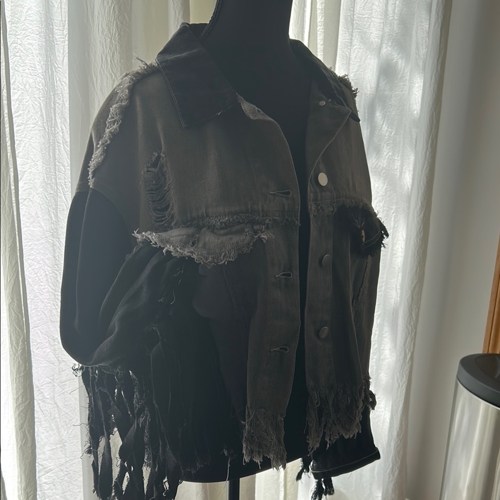 Distressed Black Denim Jacket